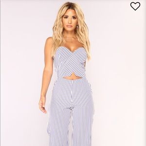 Harbor Island Culotte Jumpsuit - White/BlueSHARE